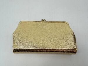 Gold Metallic Textured Kiss Lock Clutch Evening Bag Formal Cocktail Purse